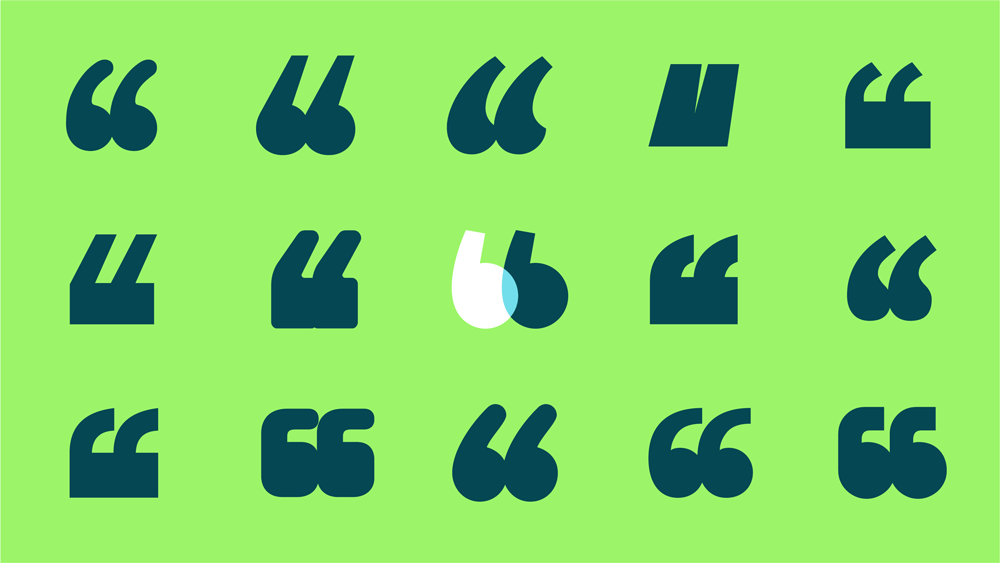 A grid of BlaBlaCar quote marks in navy on green, the brand mark picked out at the centre